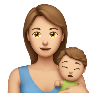  tired caucasian mother with brown hair holding newborn baby sticker