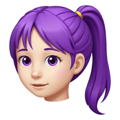 5-year-old girl with long purple hair arranged in one long ponytail starting from the forehead and going backward to the back, emoji style sticker
