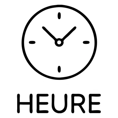 A clock icon with the text "HEURE" sticker