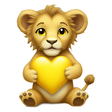 Baby lion holding yellow heart sticker
