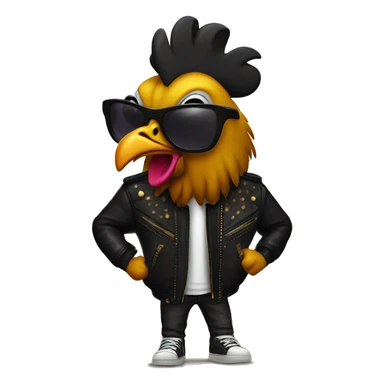 Black hiphop rooster with sunglasses and golden teeth waring leather jacket sticker