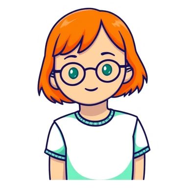 orange-haired shy nerd girl with round glasses and green eyes sticker