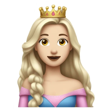 Princess- Fair skin- Long dark hair- crown- blue dress- pink lips sticker