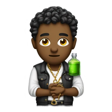 a heartbroken a gangster with a chain holding a potion bottle drinking sticker