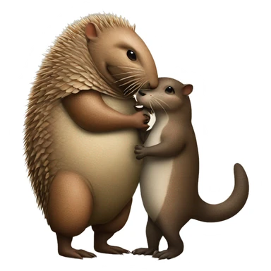 An armadillo and hairy otter giving a kiss sticker