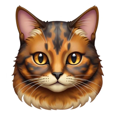 Cinematic Noble Tortoiseshell Cat Portrait Emoji, Poised and dignified, showcasing a luxurious, mottled fur of rich browns and blacks, with elegantly arched whiskers and a determined yet gentle expression, simplified yet meticulously detailed, glowing with a subtle, regal radiance, high shine, embodying quiet nobility and refined charm, soft glowing outline, capturing the essence of a sophisticated tortoiseshell cat exuding quiet authority! sticker