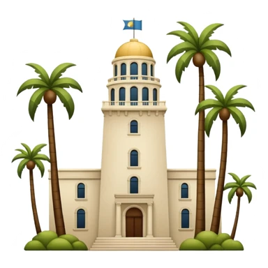 California Tower and the Museum of Us in San Diego, apple style emoji, simple, no text, white background, include palm trees, inspired by reference photo, version 2 sticker