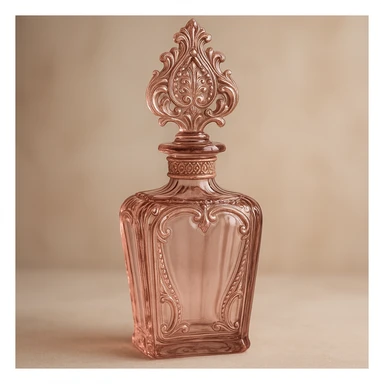 elegant glass perfume bottle in pink, ornate stopper, luxurious and aesthetic look sticker