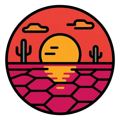 icon style of sunset in Uyuni desert, red sky and salt flat, reflecting sunset, calm and beautiful atmosphere sticker