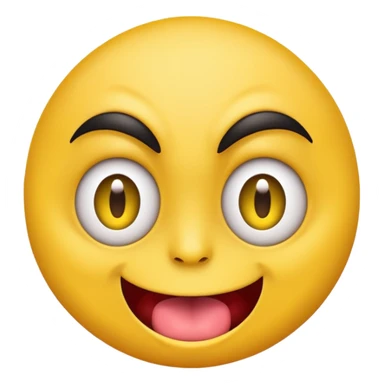 A yellow round face emoji smirking with its tounge out but the eyes are evil and kind of crazy and the eyebrows are turned  sticker