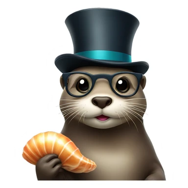 Otter with glasses and top hat holding sea shell  sticker