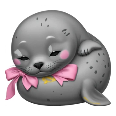 Frowning Sleeping seal wearing pink bow sticker