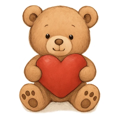 teddy bear holding a heart sticker