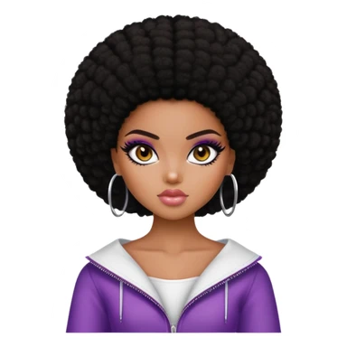 pretty bratz girl, dark black afro, dark brown eyes, y2k fashion, black eyeliner, deep brown skin sticker