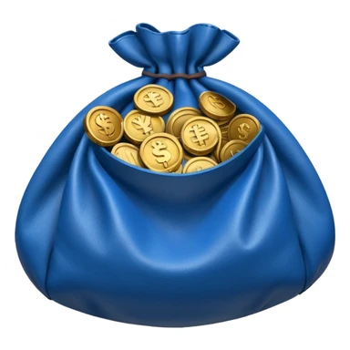 blue coins inside an opened brown money bag  sticker
