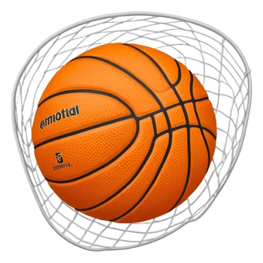 Orange basketball in the middle of a white net, top-down angle sticker