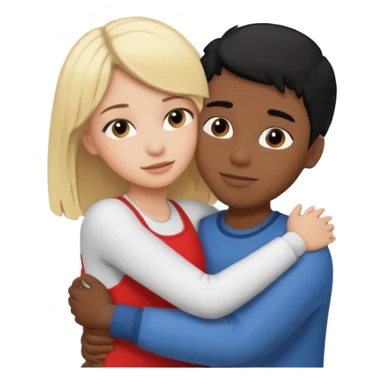 Black boy with black hair hugging a white girl blonde hair sticker