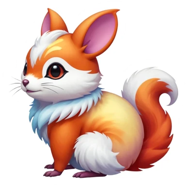  Shiny iridescent light warmly colored reddish-orange-gold-gradients neon vibrant colorful pastel flourishing flurry fuzzy Absol-Minccino-Furret-Zangoose-Chinchilla-Stitch-fusion-animal-Fakémon-hybrid-creature  sticker