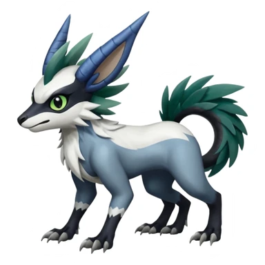 Shiny Black Grey White and Dark-Green Trico-Nargacuga-Silvally-Absol-fusion sticker