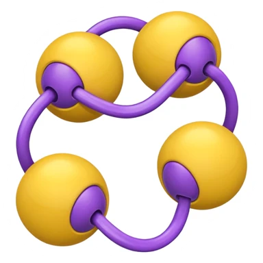 five yellow balls connected by links to a central purple ball, arranged around the purple ball, simple emoji style, shiny effect sticker