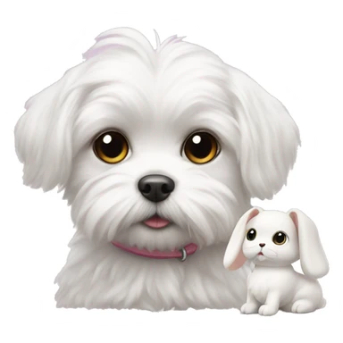 white maltese with small toy of rabbit shape doll sticker