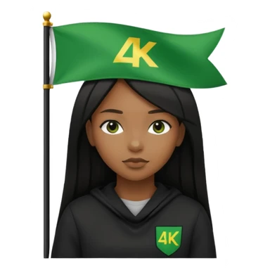 Black girl with straight hair with a green flag on her head that says 4kt on top of it with all black clothes on  sticker