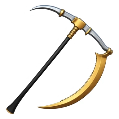 The scythe of the God of Death, a symbol of death, is long and straight, entirely in deep black. sticker