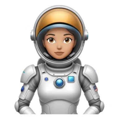 Futuristic female astronaut in a high-tech spacesuit, sleek helmet with reflective visor, detailed sci-fi armor, standing pose, science fiction aesthetic sticker