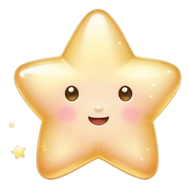 Cinematic cute sparkling star, chubby rounded edges, golden glow, tiny blushing cheeks, warm and gentle shine, twinkling softly in a pastel night sky. sticker