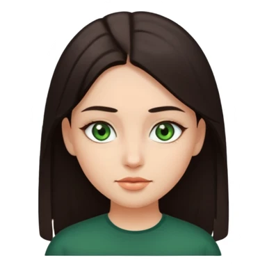 Girl with dark green eyes, light eyebrows and long dark-brown straight hair with oval face sticker