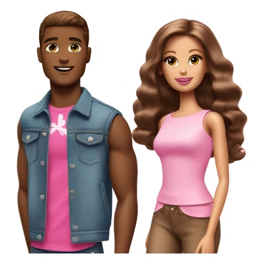 Pink Brown Barbie and pink brown Ken  sticker