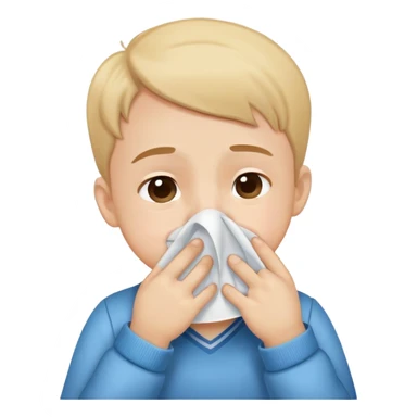 child holding a handkerchief to their nose while sneezing, cute and friendly sticker