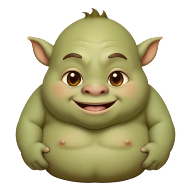 Cinematic Cute Ogre Portrait Emoji, with a surprisingly endearing, plump and huggable figure in soft earthy greens and browns, featuring big, kind eyes and a bashful smile, simplified yet irresistibly adorable, highly detailed with a soft glowing outline that captures the charm of a friendly giant who seems ready for a warm hug! sticker