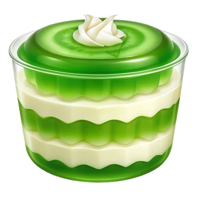 Cinematic Realistic Coconut Pandan Jelly Dessert Emoji, showcasing a delicate, translucent jelly infused with coconut and pandan rendered with lifelike detail and soft, tropical lighting. sticker