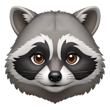 Cinematic-Noble-Raccoon-Portrait-Emoji – Poised and confident, with a sturdy build and a beautifully textured fur of silver-grey accented by dark black facial markings, deep-set, intelligent brown eyes, simplified yet sharp and sophisticated zoom out to show shoulders sticker