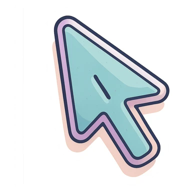 mouse cursor arrow with small cut in the middle, thin clean contours, soft rounded shapes, pastel palette #98B5BC, #B5B3C1, #C9A3C9, #E4C0CA, #F7DCD1, #F7C0AA, detailed shadows and highlights, soft lighting, transparent background sticker