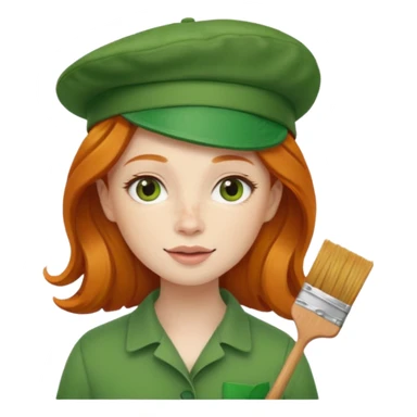 cute ginger woman with a green painter's hat sticker