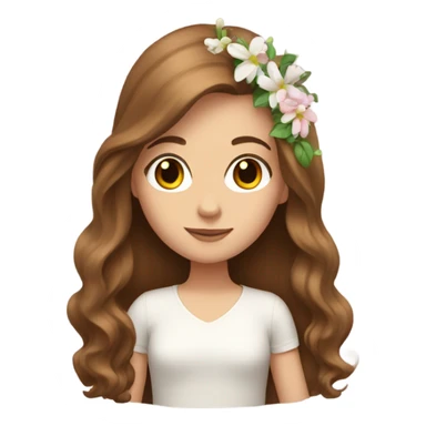 White girl with long brown hair and flowers sticker