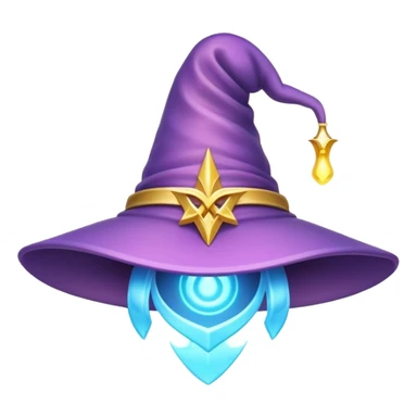 Clash of Clans aesthetic: Cinematic Playful Wizard's Hat Emoji, rendered in a 3D vector-style similar to standard emojis with minimal shading and bold, simplified shapes. A compact, isometric pointy hat with a wide brim adorned with mystical symbols and subtle enchanted shimmer, softly glowing with a magical whimsical charm. Simplified yet unmistakably iconic, highly detailed and consistent, glowing with a soft radiant glow and high shine. Stylized with a touch of classic sorcery and a soft glowing outline, capturing the essence of a legendary wizard’s hat with a friendly, playful manner! sticker