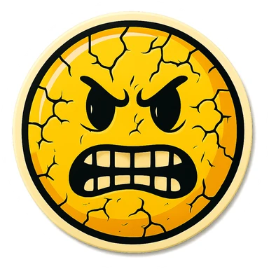 scary emoji with cracks and chips, retro stickers style, sharp black outlines, clear shadows and highlights, no gradients sticker