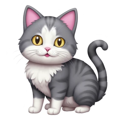 full body derpy looking large short hair dark grey and white cat sticker