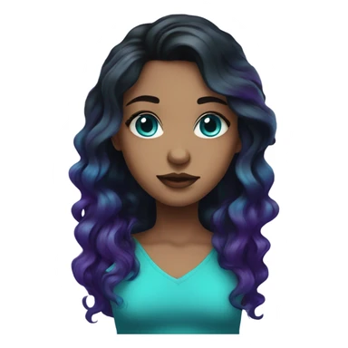 Girl with turquoise eyes and black wavy hair with dark purple and blue streaks sticker