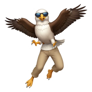 friendly anthropomorphised male eagle in a shirt and pants with sunglasses leaping energetic pose sticker