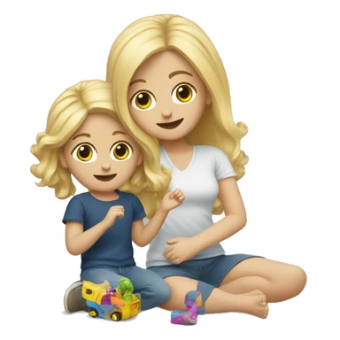 blonde women playing with blonde child with toys sticker