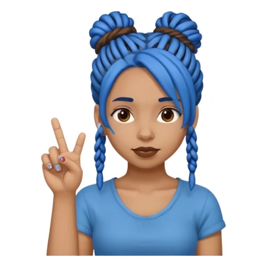 brown girl with blue dreads in a bun and middle finger sticker