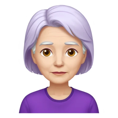older woman with white hair and purple shirt sticker
