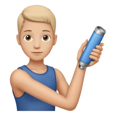 a beige skin colored hand holding a cylindrical tube, no sleeves, sticker