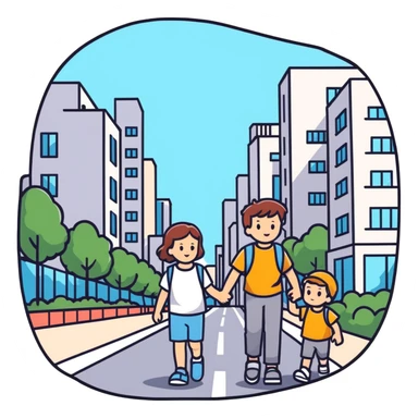 Sister and brother walking in a busy city sticker