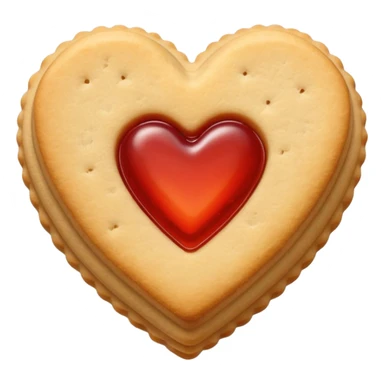 Realistic shortbread cookie in the shape of a heart with light red jelly sticker