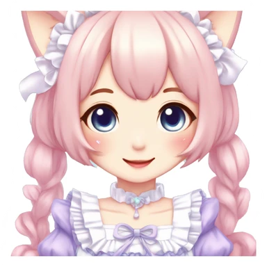 Gorgeous anime style catgirl blushing face maid outfit Lolita idol model colorful shiny sparkle kawaii pastelcore cottagecore pearly petite simplistic aesthetic trending style sticker